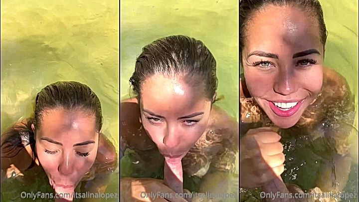 naked Alina Lopez in the lake sucking a dick